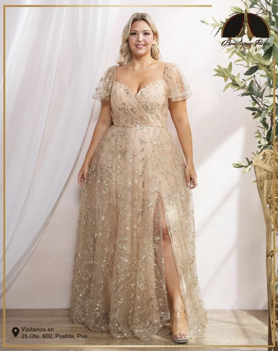 Vestido dorado para fiesta en Puebla